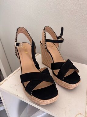Black Wedge Espadrille Sandals - Women